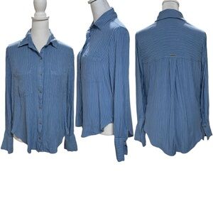 Billabong Blue & White Striped Long Sleeve Button Down Women's Shirt Size Small